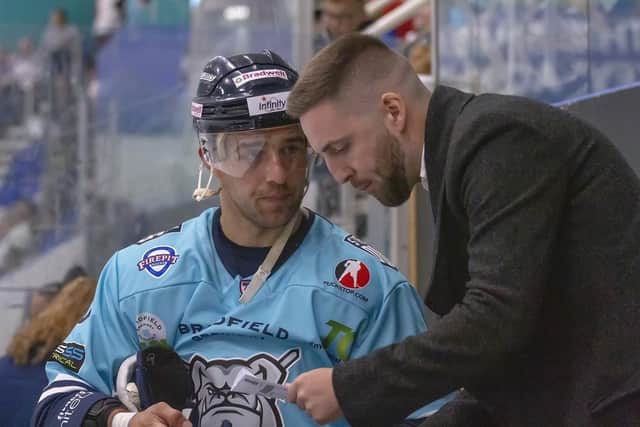 PLANNING AHEAD:@: Sheffield Steeldogs head coach Greg Wood, right, pictured with Ben Morgan 

Picture courtesy of Peter Best.