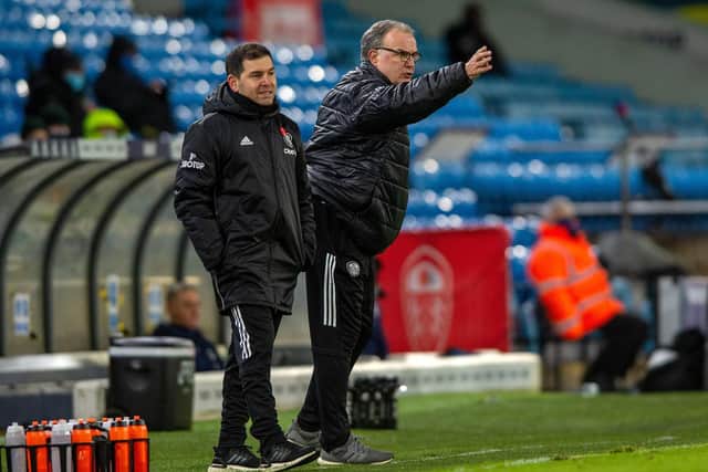 PLEASED: Marcelo Bielsa marshals his Leeds United troops in the 2-0 win over Crystal Palace