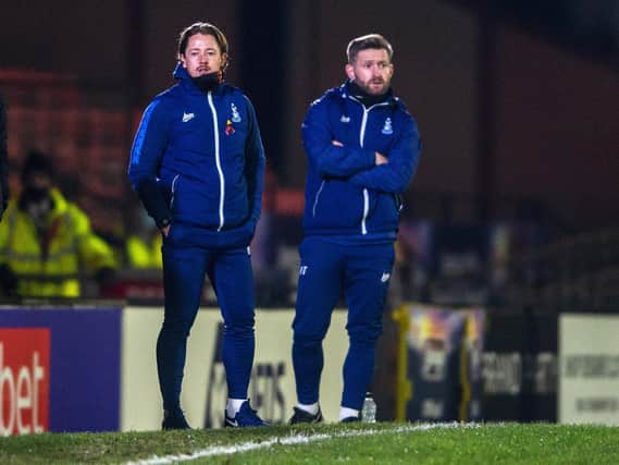 MESSAGES: Conor Sellars (left) and MArk Trueman have been trying to "right the wrongs" of their first Bradford City defeat