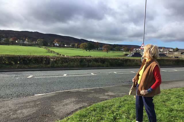 Coun Anne Hawkesworth beside the Green Belt site that has been allocated for housing