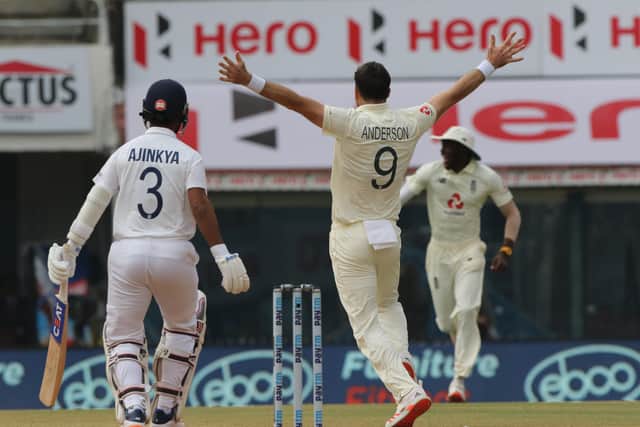 James Anderson of England appeals for the wicket of  Ajinkya Rahane (Vice captain) of India (
Picture: Pankaj Nangia/ Sportzpics for BCCI)