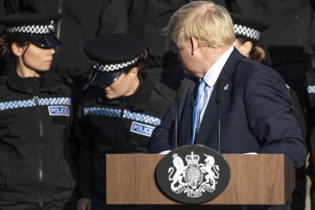 Boris Johnson addressing trainee West Yorkshire Police officers in September 2019.