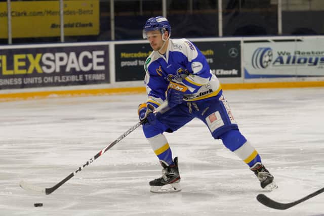 Sam Jones, in action for FifeFlyers last season, signed for Sheffield Steelers for the 2020-21 season, but will skate out with Telford for the Spring cup. Picture courtesy of  Jillian McFarlane/Flyers Images.