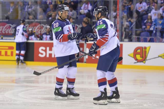 INTERNATIONAL AMBITIONS: Jonathan Phillips, left, pictured during the 2019 World Championships against Finland, with Steelers' team-mate Robert Dowd. Picture: Dean Woolley.