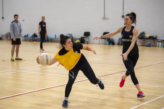 HISTORIC: Players are put through their paces in a recent Leeds Rhinos netball training session at the YMCA sports complex in Lawnswood. Picture: Tony Johnson
