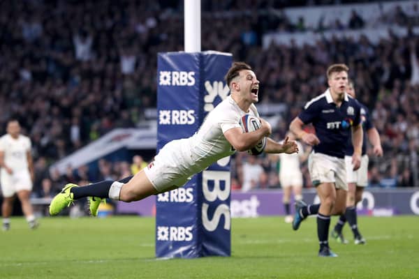 OVER THE LINE: England's Danny Care scores England's seventh try against Scotland in the Six Nations match at Twickenhamin 2017. Picture: Andrew Matthews/PA