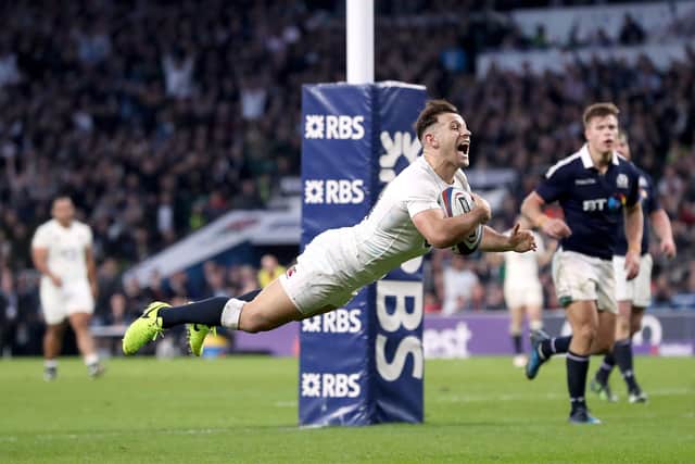Change of tack: Former England scrum-half Danny Care - scoring against Scotland in 2017 - wants the Red Rose to throw the ball round against Italy. Picture: Andrew Matthews/PA Wire.