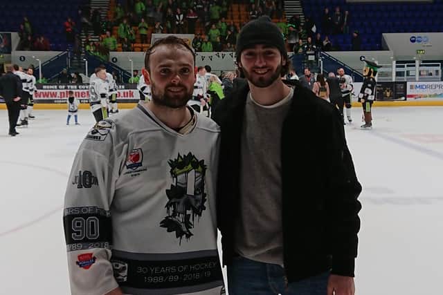 Jonathan and Liam Kirk after the older brother had won the NIHL play-off title in Coventry in April 2019.