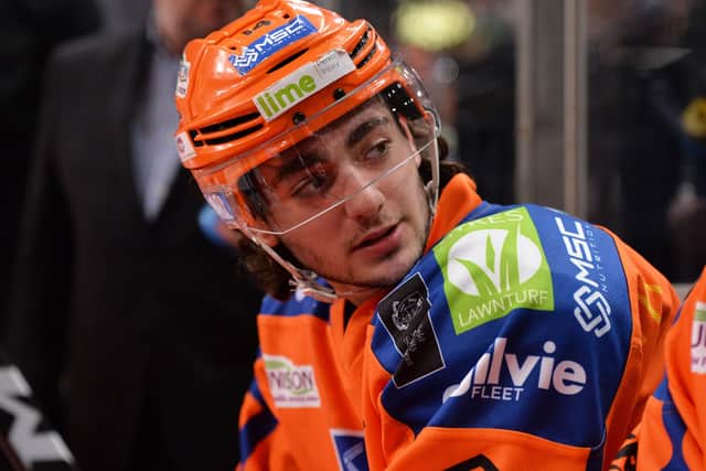 Liam Kirk, pictured on the Sheffield Steelers bench. Picture courtesy of Dean Woolley.