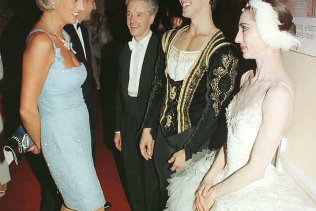 Princess Diana wearing Jimmy Choo shoes in 1997.  John Stillwell/PA Photos.