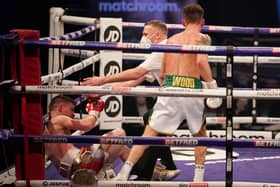 KNOCKOUT: Doncaster's Reece Mould was beaten by Leigh Wood in the British featherweight title clash at Wembley Arena. Picture: Dave Thompson/Matchroom Boxing