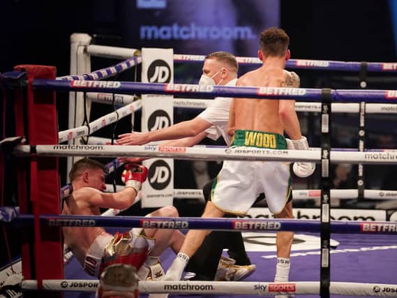 KNOCKOUT: Doncaster's Reece Mould was beaten by Leigh Wood in the British featherweight title clash at Wembley Arena. Picture: Dave Thompson/Matchroom Boxing