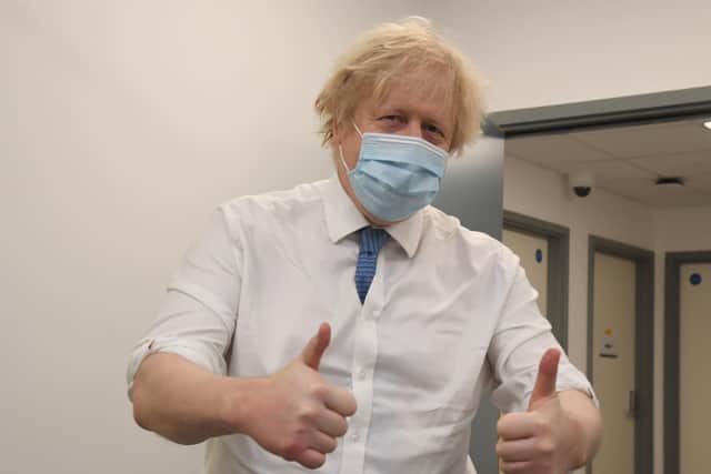 Prime Minister Boris Johnson during a visit to a Covid vaccine centre earlier this week.