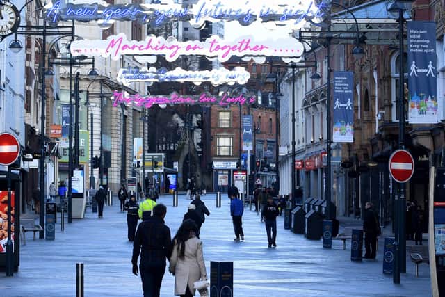 This was Briggate, one of the main shopping streetsi n Leeds, in the first week of January.