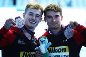 BLOSSOMING PARTNERSHIP: Jack Laugher, left, and Daniel Goodfellow, right, of Great Britain pose with their silver medals from the Men's 3m Synchro Springboard final on day two of the Gwangju 2019 FINA World Championships at Nambu International Aquatics Centre on July 13, 2019 in Gwangju, South Korea. Picture: MacNicol/Getty Images.
