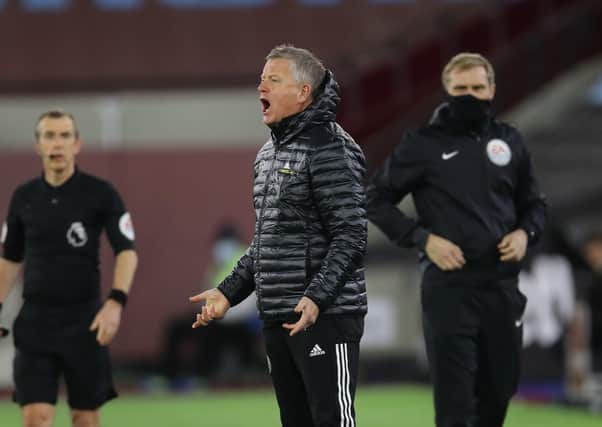Sheffield United manager Chris Wilder issues instructions from the touchline at the London Stadium, London. Picture: David Klein/Sportimage