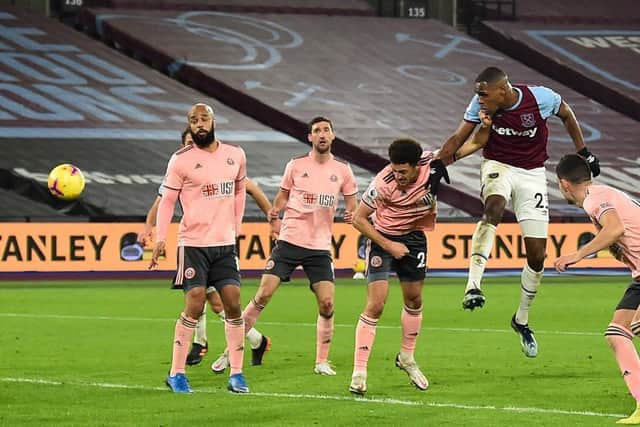 West Ham United's Issa Diop scores his side's second goal against Sheffield United at the London Stadium. Picture: Glyn Kirk/PA