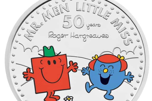 The new Little Miss Giggles with Mr Strong coin, which launches today to celebrate 50 years of the characters. Issue date: Tuesday February 16, 2021. Photo credit:  Royal Mint/PA Wire