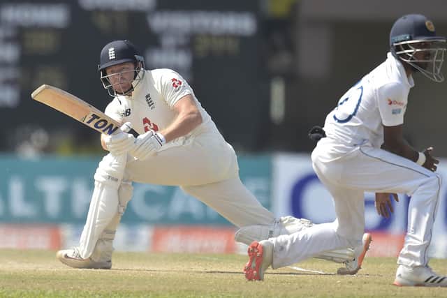 Jonny Bairstow sweeps to leg side on day four of the second Test match between Sri Lanka and England at Galle last month. He is happy to focus on his batting again. (Picture: Sri Lanka Cricket via ECB)