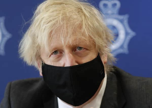 Boris Johnson during his visit to Wales on Wednesday.