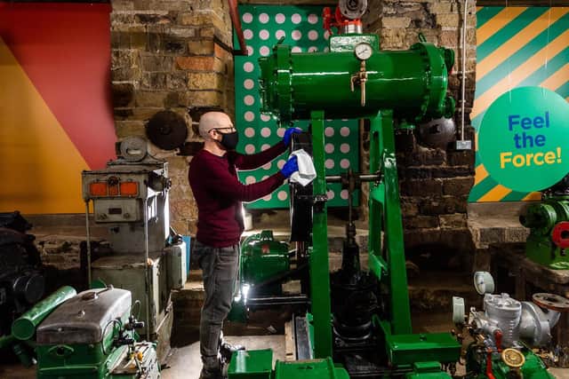 John McGoldrick, Curator of Industrial History for Leeds Museums and Galleries, looking at De Laval Steam Turbine Engine from Greenwood & Batley Ltd. PIC: James Hardisty