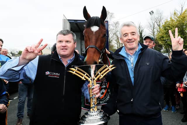 Tiger Roll's trainer Gordon Elliott (left) and owner Michael O'Leary after the horse's 2019 Randox Grand National win.
