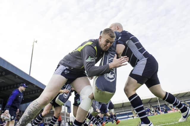 Picture by Allan McKenzie/SWpix.com  - Featherstone players warm up prior to the game against Halifax in 2017.