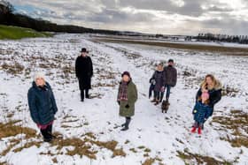 Objectors: left to right Councillor Julie Abraham, GP Dr Robert Mitchell, Councillor Vanessa Walker, residents Julie and Stewart Bentley with their dog Alfie, and Sam Quelch, with daughter Fearne Collingwood Picture James Hardisty