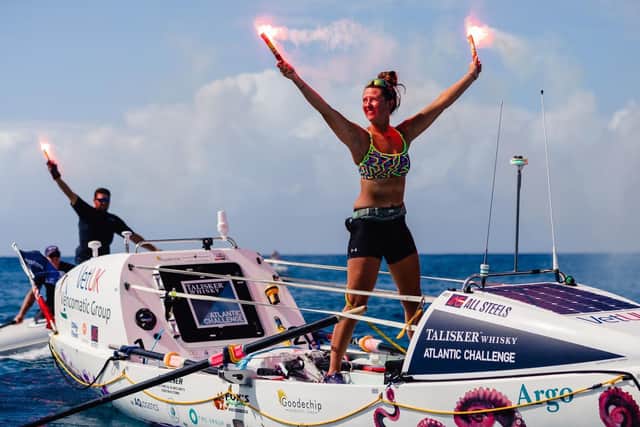 Handout photo issued by Atlantic Campaigns of Jasmine Harrison after completing the Talisker Whisky Atlantic Challenge after arriving at Antigua, West Indies.  Atlantic Campaigns/Penny Bird/PA Wire