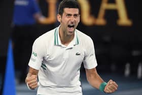 Victory: Serbia's Novak Djokovic celebrates after defeating Russia's Daniil Medvedev in the men's singles final. Picture: AP Photo/Andy Brownbill