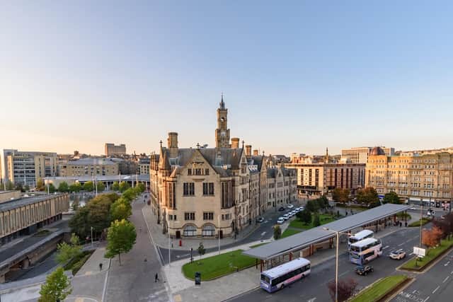 An aerial view of Bradford city centre. Byline: SHAHID A KHAN. Copyright: 	©SakhanPhotography - stock.adobe.com