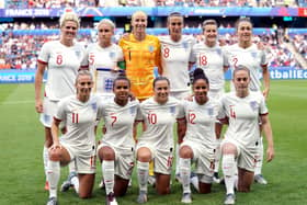 TEAM-MATES: Steph Houghton, back row, second left, and Jill Scott, back row, fourth left, line up to play for England together back in 2019. Picture: John Walton/PA Wire.