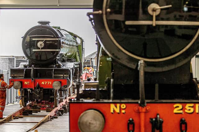 Green Arrow is brought inside after being transported back to Doncaster, the town where the famous locomotive was built. The engine will sit alongside another locomotive, Great Northern Railway Atlantic Class No. 251, on public display when the Danum Gallery, Library and Museum opens later this year. (Picture: Charlotte Graham.)