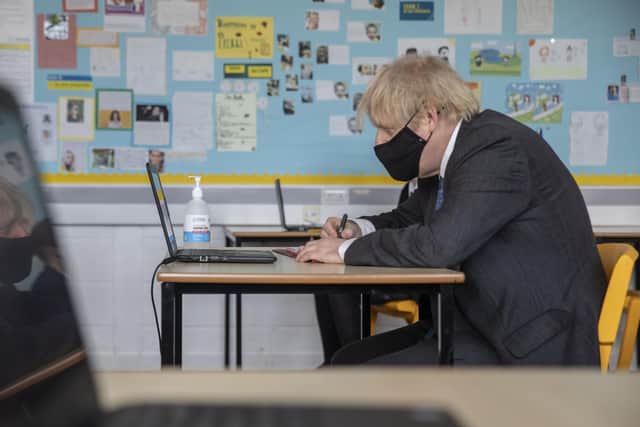 Boris Johnson during a school visit this week.