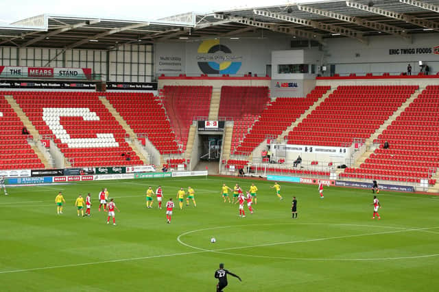 Rotherham United and Norwich City play their Championship fixture in front of an empty AESSEAL New York Stadium. Picture: Nigel French/PA