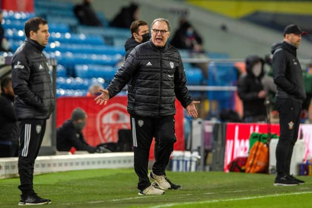 Marcelo Bielsa barks his instructions during Tuesday's Premier League clash with Southampton at Elland Road. Picture: Bruce Rollinson