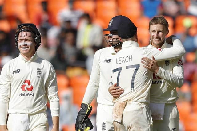 FAINT HOPE: England's players celebrate a wicket during day two in Ahmedabad. Picture courtesy of Saikat Das / Sportzpics for BCCI (via ECB).