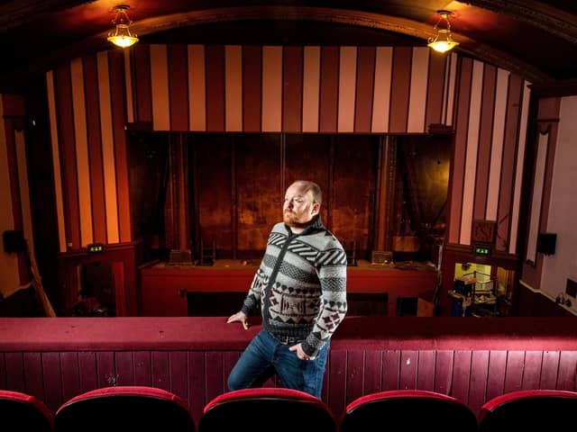 Hyde Park Picture House which is due be completely refurbished with work starting in April you can now see the original screen and arch which had been covered for the last 60-odd years. Pictured is Projection Manager Mike Sharples on the cinema balcony. Image: Bruce Rollinson.