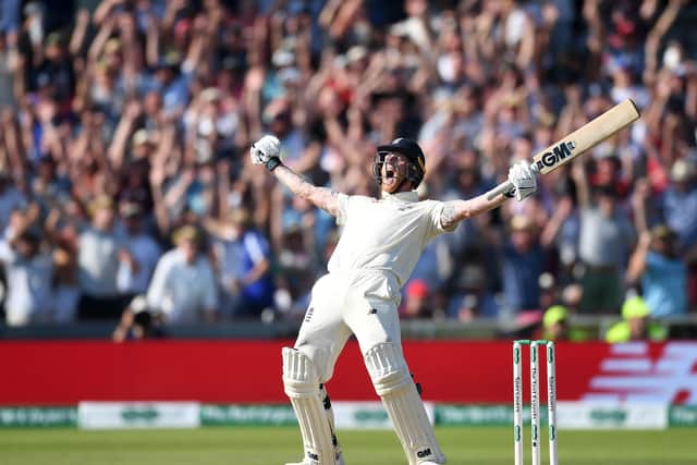 Hero: Ben Stokes celebrates hitting the winning runs in the third Ashes at Headingley in  2019. Picture: Gareth Copley/Getty Images