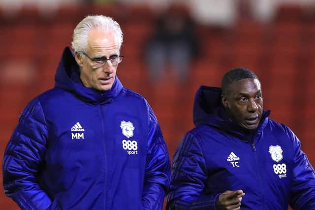 FAMILIAR FACE: Cardiff City manager Mick McCarthy (left) and his assistant Terry Connor. Picture: Mike Egerton/PA