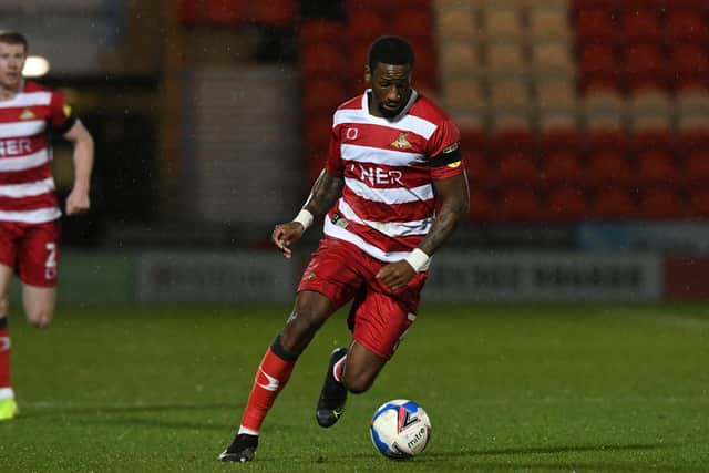 LEADING MAN: 
Doncaster Rovers' Omar Bogle drives forward with the ball. Picture Howard Roe/AHPIX LTD,
