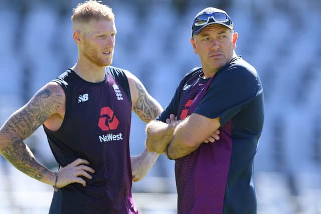 Ben Stokes chats with England head coach Chris Silverwood at Newlands in Cape Town in January last year. Picture: Stu Forster/Getty Images.