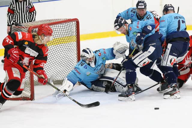 Sheffield Steeldogs started their Spring Cup campaign off with two wins over NIHL National rivals Swindon Wildcats. Picture courtesy of Andy Bourke/Podium Prints.