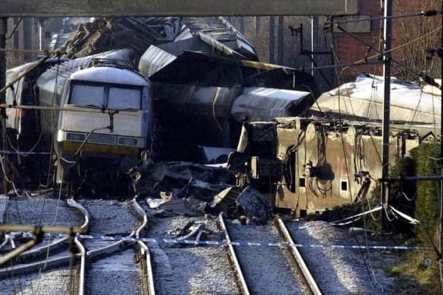 The scene at after the train crash at Great Heck near Selby, North Yorkshire, in February 2001.