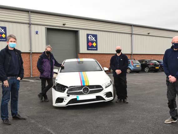 Fix Auto Leeds North has been developed by Sam (left) and Stephen Smith (second left), They are alongside Bodyshop Manager Stephen Woodward and Assistant Manager Richard Jones (right)