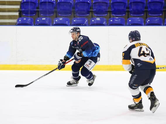 ON THE MARK: Sheffield Steeldogs' Jonathan Phillips enjoyed a rewarding weekend, scoring three goals and four assists across the two games against Raiders. Picture courtesy of Podium Prints/Steeldogs.