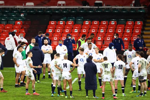 Inquest: England captain Owen Farrell and his squad discuss the defeat against Wales. (Photo by Michael Steele/Getty Images)