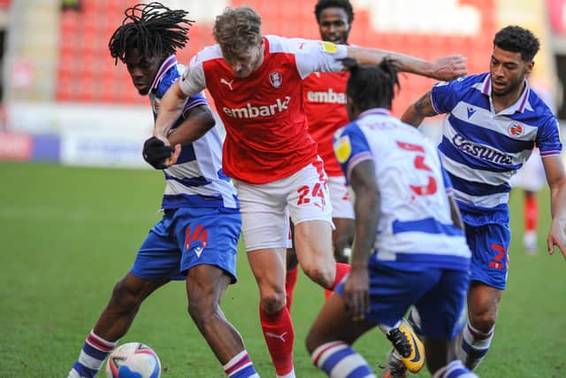 Rotherham's Michael Smith is stopped by a strong Reading defence (Picture: Dean Atkins)