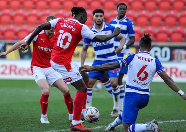 No way: 
Rotherham's Freddie Ladapo has a shot blocked by Liam Moore. Pictures: Dean Atkins