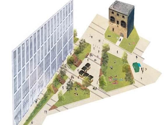 An artist's impression of Tower Square at Wellington Place